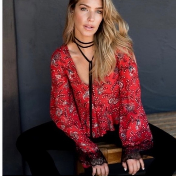 CINQ A SEPT | Women's Jemma Printed Silk Top W/Choker Detail | Size Medium - Picture 1 of 9